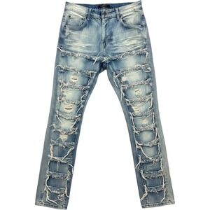 Spark Premium Denim Studio Collection Distressed Light Wash Jeans 34/36 K288 199